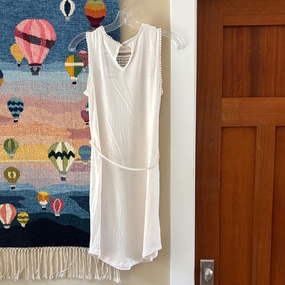 White Crochet Yoke Sleeveless Midi Dress - Picture 4 of 9